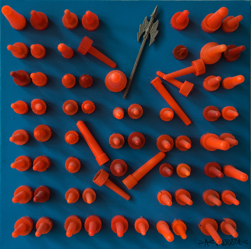 Click to enlarge 05-06 (acryl/various objects on canvas, 30x30cm, 2006) by heike kastler
