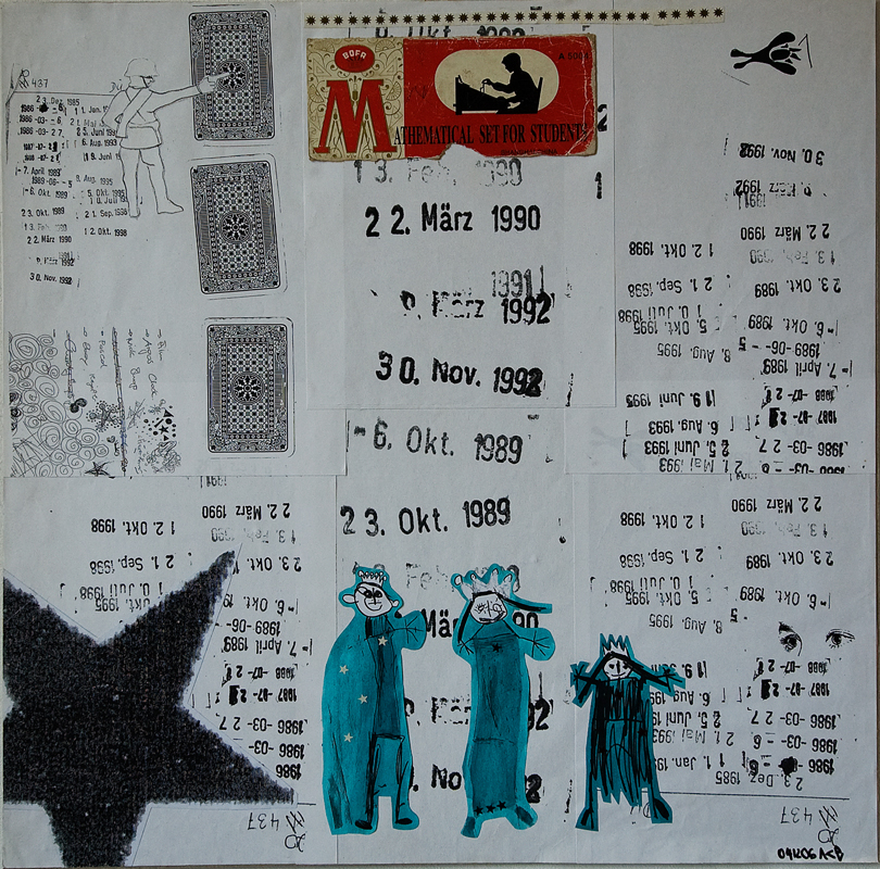 Click to enlarge leaving home for new year (paper collage, 50x50 cm, 2006) by heike kastler