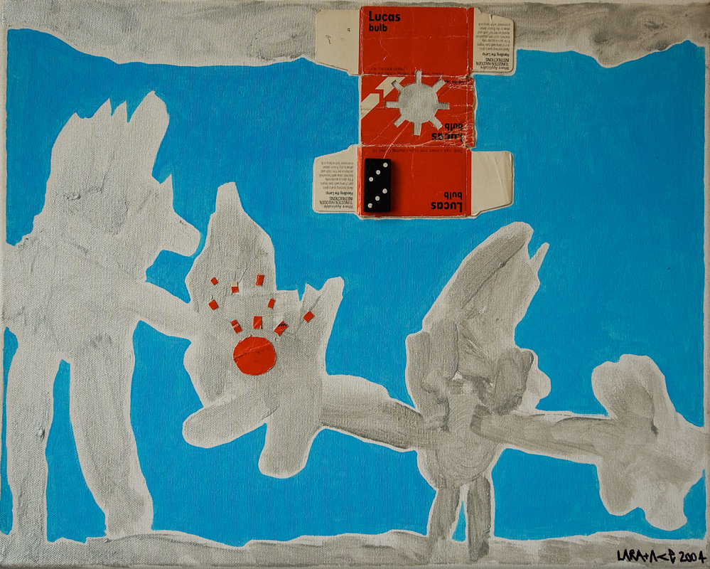 Click to enlarge love - acryl/various objects on canvas, 40x50 cm, 2004) by heike kastler