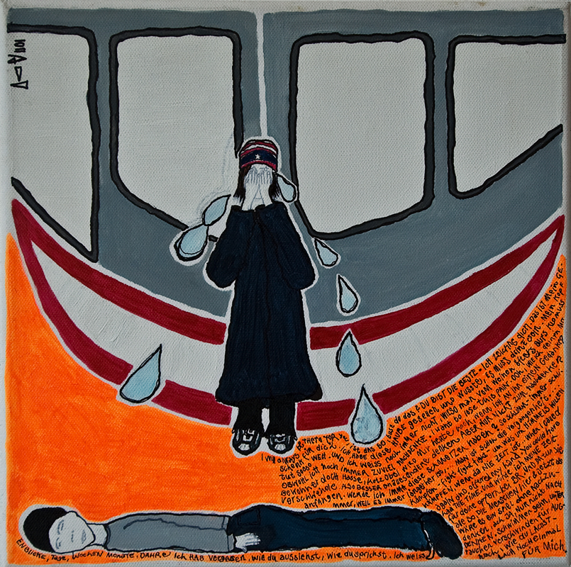 Click to enlarge mind the gap (acryl on canvas 30x30 cm, 2001) by heike kastler