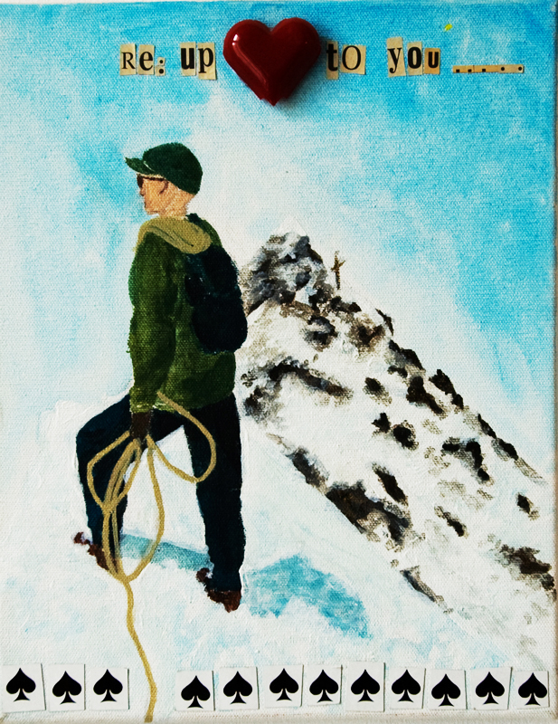 Click to enlarge re: up to you (acryl/various objects on canvas, 24x30 cm, 2006) by heike kastler