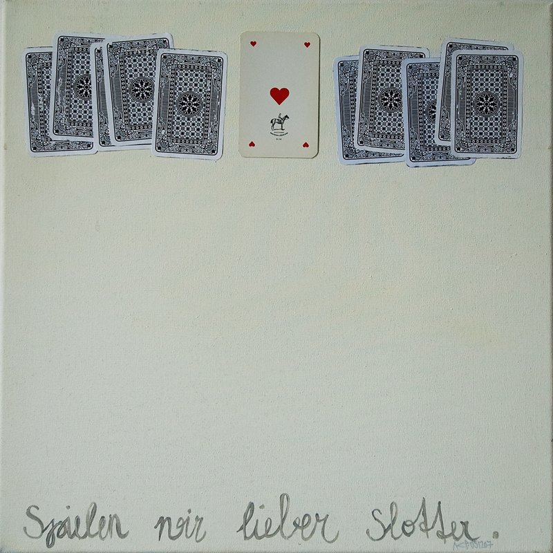 Click to enlarge spielen wir lieber slotter (acryl/paper on canvas, 44x44 cm, 2007) by heike kastler