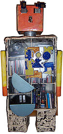 Click to enlarge the robot (papier-mâché/various objects, 110x41x23cm, 2000) by heike kastler